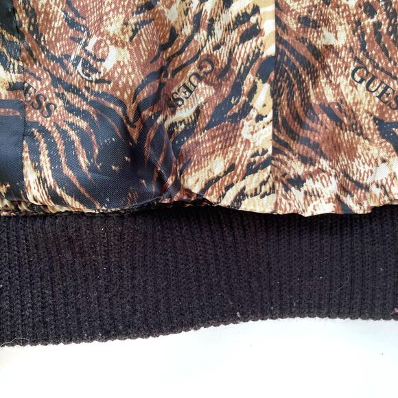 Guess Y2K Chocolate Brown Leather Jacket | Heart Zip Tiger Satin Lining Bomber - Picture 16 of 16